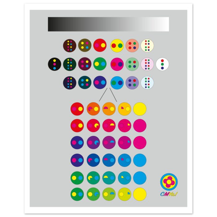 Colourful pattern with circles and dot arrangements.
